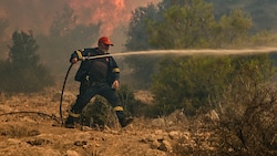 Unermüdlich kämpfen die Feuerwehrleute gegen die Flammen. Mittlerweile erhalten sie auch viel Unterstützung aus dem Ausland. (Bild: APA/AFP/Louisa GOULIAMAKI)