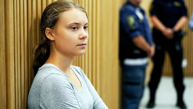 Greta Thunberg im Gericht von Malmö (Bild: AP)