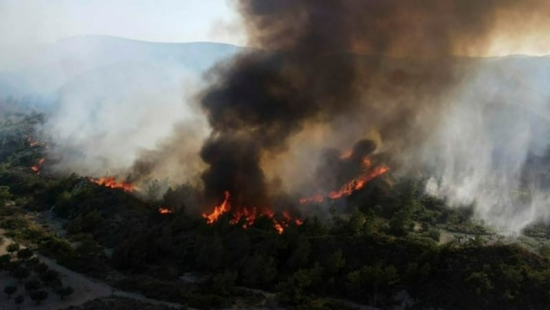 Die verheerenden Waldbrände auf Rhodos wurden laut dem Feuerwehr-Chef eindeutig von Menschen verursacht. (Bild: AP)