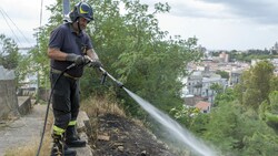 Ein Feuerwehrmann bei Löscharbeiten auf Sizilien (Bild: AFP)