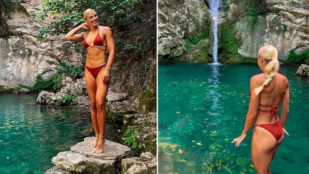 Mehrkämpferin Ivona Dadic zeigt den Fans ihre Bikini-Figur und kühlt sich am traumhaften Wasserfall ab. (Bild: facebook.com/ividadic)
