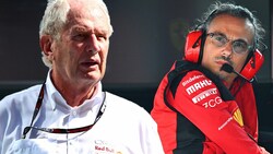 Helmut Marko (li.) und Ferrari-Rennleiter Laurent Mekies - letzterer wird schon ab 1. Januar zu AlphaTauri wechseln. (Bild: APA/Getty Images via AFP/GETTY IMAGES/Dan Mullan, GEPA Pictues, krone.at-kreativ)