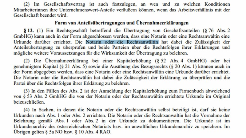 Im Gesetzestext wird durchgehend die weibliche statt der männlichen Form verwendet - bei der Begutachtung stieß dieser Aspekt jedoch auf keinerlei Kritik. (Bild: Screenshot: bmj.gv.at)