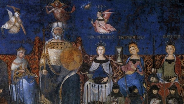 Ein kleiner Ausschnitt des Freskos von Ambrogio Lorenzetti (Bild: Siena Tourismus)