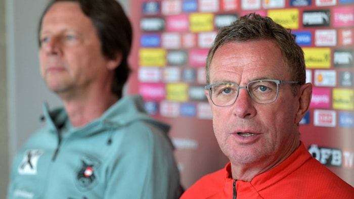 Beim Medientermin: ÖFB-Sportdirektor Peter Schöttel (li.) und Trainer Ralf Rangnick.