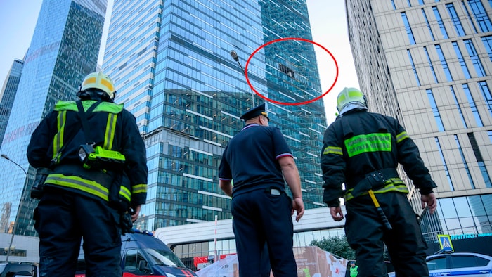 Das betroffene Hochhaus des Moskauer Geschäftszentrums „Moskwa City“