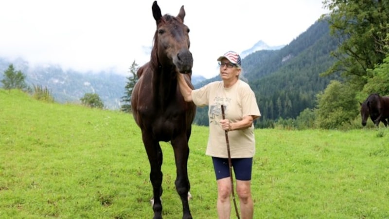 Eva Graf bangt um den Alterssitz ihres 28 Jahre alten Ex-Turnierpferds. Sie meint: „Aus seiner Herde gerissen zu werden, wäre schlimm für ihn.“ (Bild: Hölzl Roland)