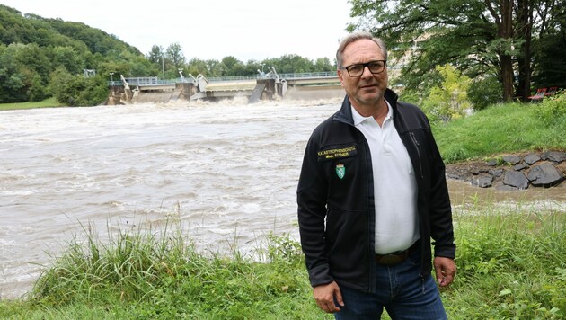 Katastrpohenschutz-Chef Harald Eitner in Obervogau (Bild: Christian Jauschowetz)