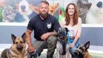 Im „Krone“-TV-Studio zeigte sich Problemhund „Rafi“ an der Seite von Maggie Entenfellner (li.) und Trainer Georg Resch von seiner besten Seite. (Bild: Reinhard HOLL)