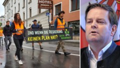 Klimaaktivisten protestierten Montagfrüh in Innsbruck. Dass es dabei „nur“ zwei Anzeigen gab, ist für Tirols FPÖ-Chef Markus Abwerzger unverständlich. (Bild: Letzte Generation Österreich, Christof Birbaumer)