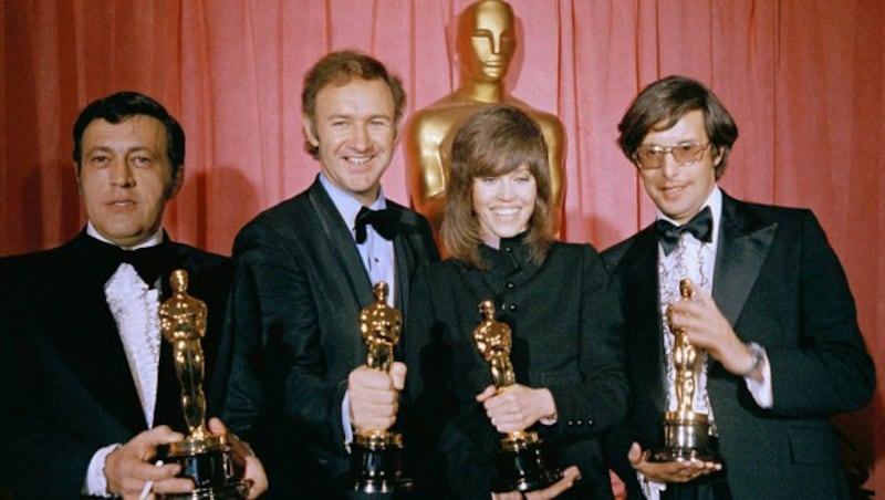 Die Oscar-Gewinner für „The French Connection“: Philip D‘Antoni, Gene Hackman, Jane Fonda und Regisseur William Friedkin (Bild: AP)