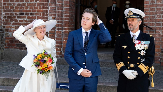 Die dänische Thronfolge: Die amtierende Königin Margrethe, Sohn Frederik und Enkel Christian. (Bild: Bernd von Jutrczenka / dpa / picturedesk.com)