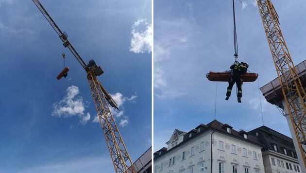 Die verletzten Arbeiter mussten liegend transportiert werden. (Bild: Berufsfeuerwehr Klagenfurt)