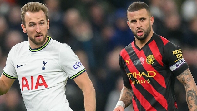 Es ist entschieden: Kyle Walker (rechts neben Harry Kane) wird nicht zum FC Bayern wechseln! (Bild: Mark Pain / PA / picturedesk.com)