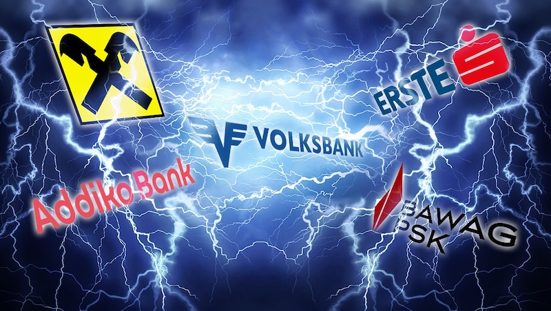 Droht Banken und der ÖVP ein blaues Gewitter? (Bild: Krone KREATIV, stock.adobe.com)