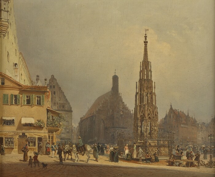 Rudolf von Alt, Der schöne Brunnen vor der Frauenkirche in Nürnberg, 1854