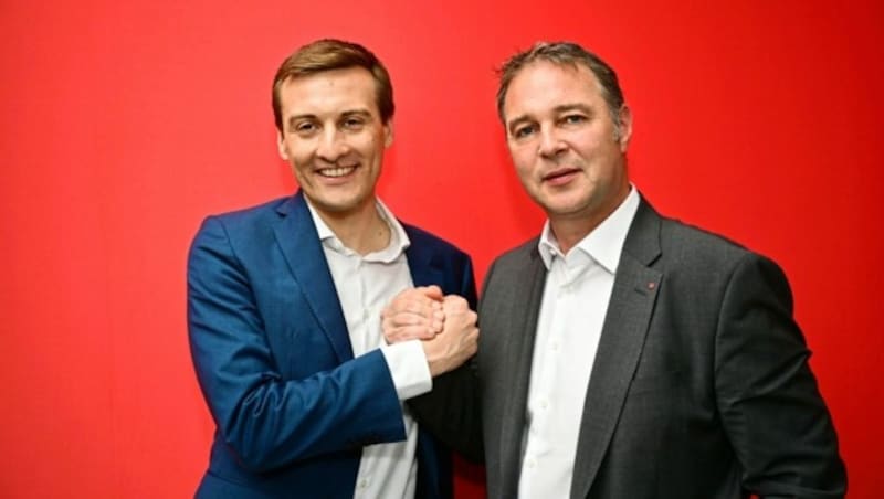 von links: Niederösterreichs Landesrat Sven Hergovich und SPÖ-Vorsitzender Andreas Babler (Bild: Imre Antal)