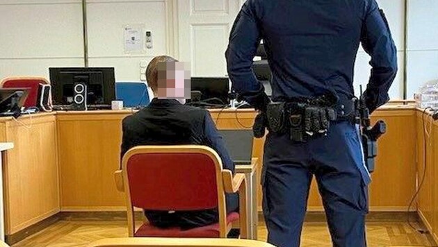 Der Angeklagte (26) beim Prozess am Landesgericht Linz. (Bild: zVg, Krone KREATIV)