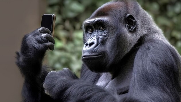 In mehreren Zoos entwickelten Gorillas eine Sucht nach Handyvideos. (Bild: stock.adobe.com, Krone KREATIV)