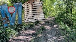 In einem Waldstück in der Nähe dieses Weges in Plesching machten zwei Jogger die schreckliche Entdeckung. Die Polizei veröffentlichte Bilder der Kleidungsstücke, die die Frau trug. Die Ermittler ersuchen um Hinweise. (Bild: Horst Einöder, LPD OÖ, Krone KREATIV)