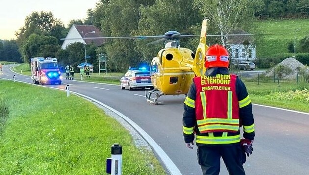 Ein Christophorus-Notarzthubschrauber und vier Feuerwehrfahrzeuge waren vor Ort. (Bild: Christian Schulter)
