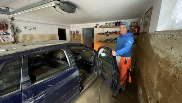In Unterkärnten stand vergangene Woche das Auto von Konrad Mandl komplett unter Wasser. (Bild: Hronek Eveline)