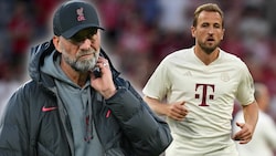 Liverpool-Coach Jürgen Klopp (li.) äußert seine Bedenken gegenüber Bayern-Neuzugang Harry Kane. (Bild: Associated Press, APA/AFP/Glyn KIRK, krone.at-kreativ)