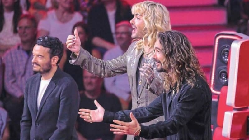 In Action: Giovanni Zarrella und die Kaulitzbrüder bei „The Voice of Germany“. (Bild: ProSieben/SAT.1/André Kowalsk)