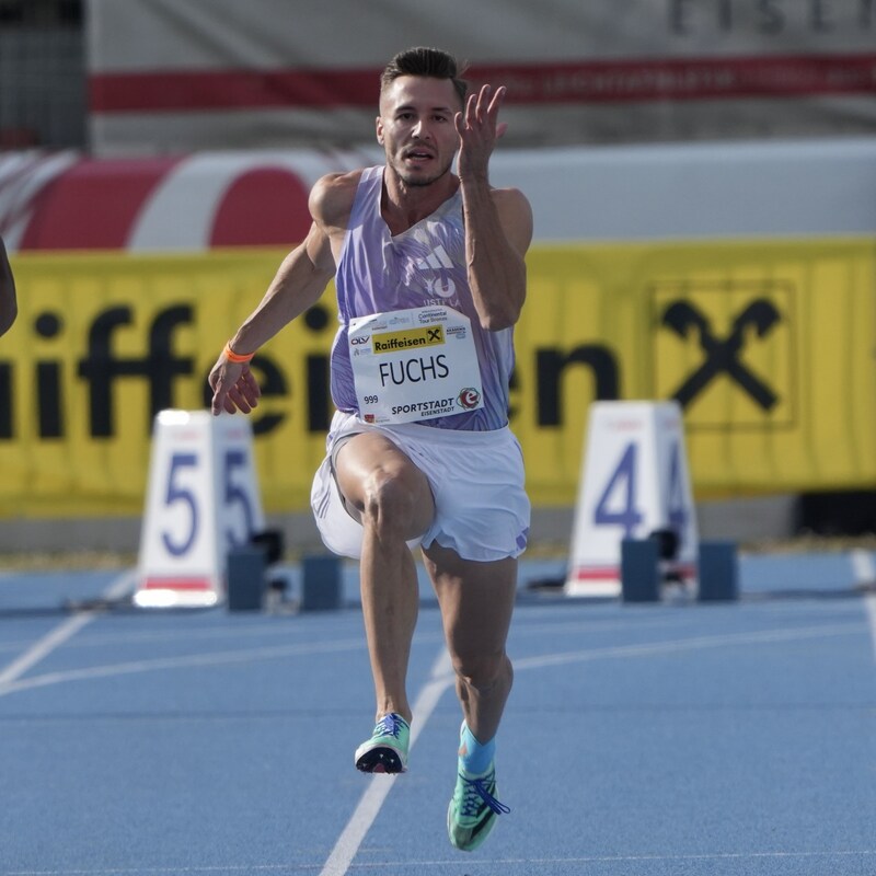 Markus Fuchs heuer bei seinen 10,14 in Eisenstadt. (Bild: Olaf Brockmann)