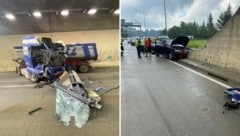 Der Lkw touchierte vor dem Tunnel den Pkw eines Steirers. (Bild: FF Preitenegg)