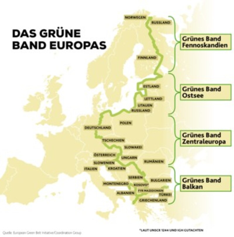 Das grüne Band erstreckt sich über eine Länge von fast 12.500 Kilometern quer duch Europa entlang des ehemaligen Eisernen Vorhangs. (Bild: Krone KREATIV)