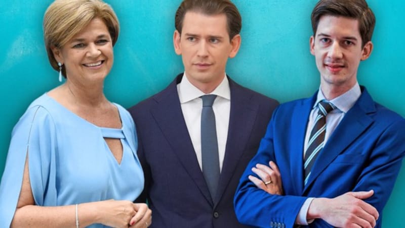 Türkises Trio vor Gericht: Bettina Glatz-Kremsner, Sebastian Kurz, Bernhard Bonelli (Bild: APA/Kanzleramt, Krone KREATIV)