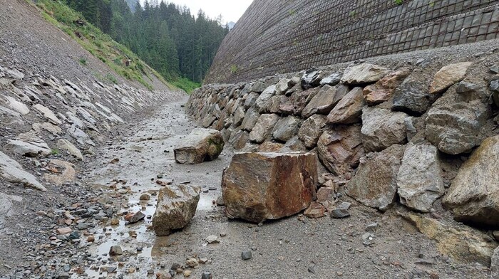 Die erste kleinere Bewährungsprobe hat der Schutzdamm - hier die bergseitige Ansicht - bereits ...