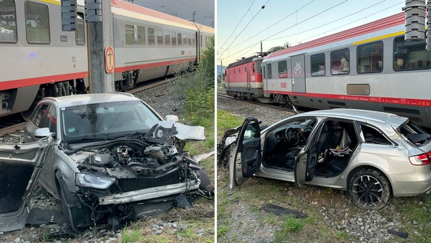 Das Auto des Deutschen wurde durch die Kollision mit dem Zug komplett demoliert! (Bild: zoom.tirol)