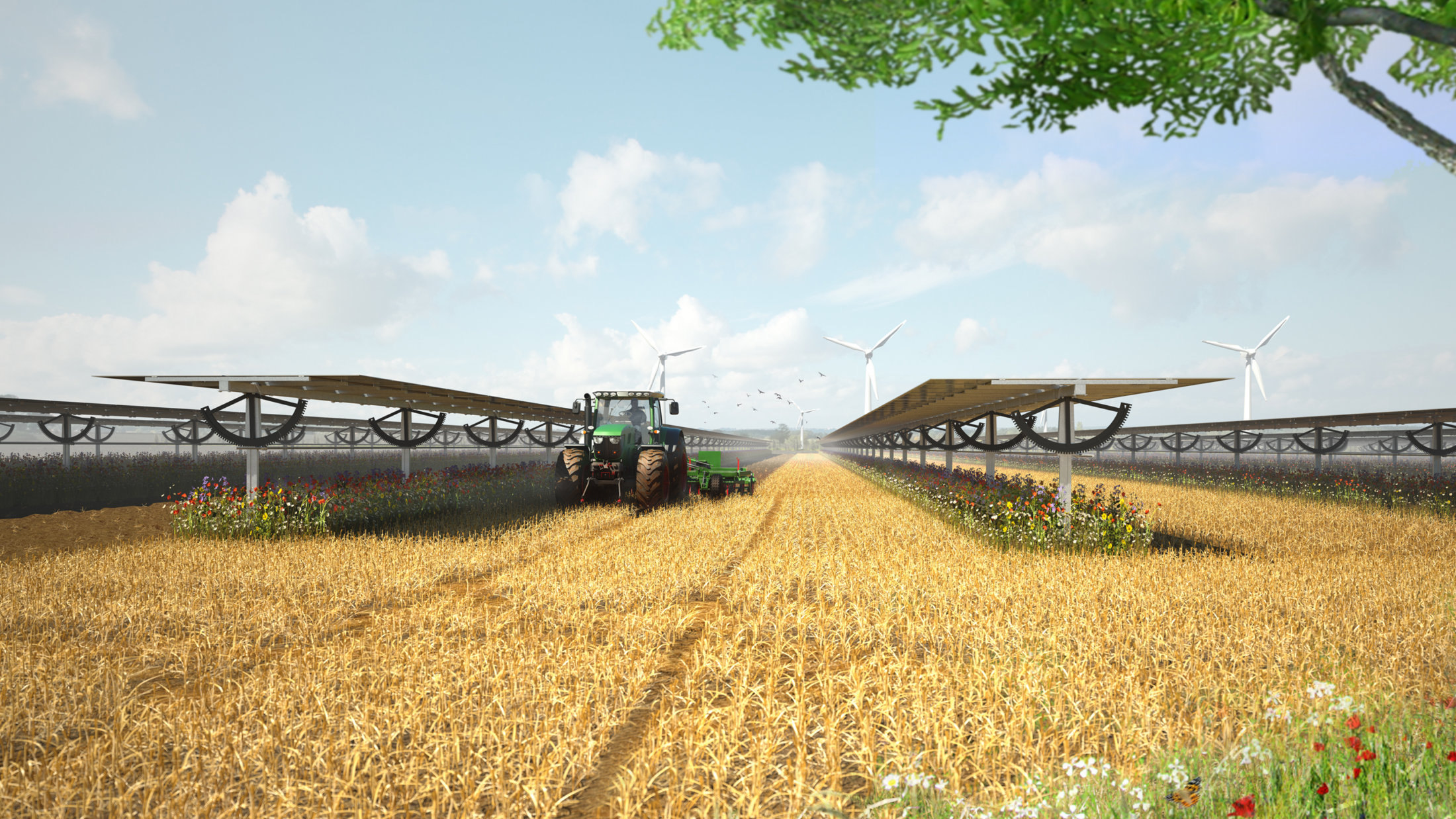 Mit dieser innovativen und nachhaltigen Technologie werden Energiegewinnung und Landwirtschaft miteinander vereint. (Bild: EWS Consulting GmbH, EWS Sonnenfeld®)