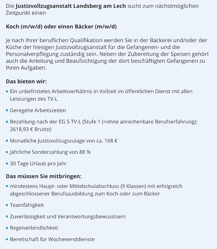Diese Stellenausschreibung veröffentlichte die Justiz Bayern neulich im Internet.