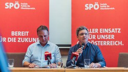 Andreas Babler (l.) und Michael Lindner bei der Pressekonferenz im Braugasthof Freistadt. (Bild: MecGreenie Production oG)