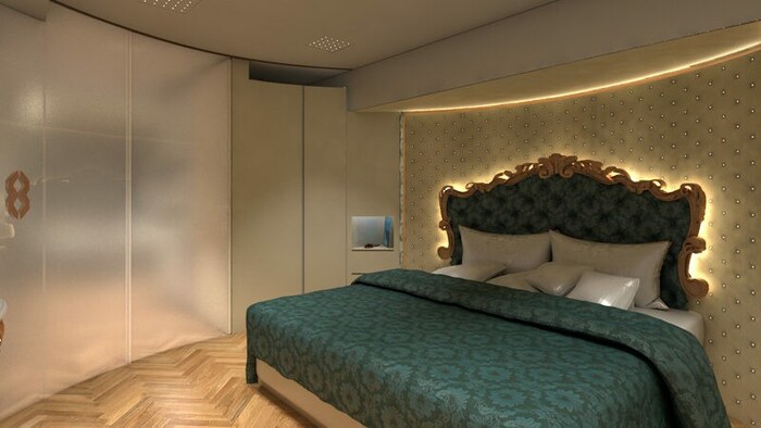 Das Schlafzimmer trumpft mit dem „bequemsten Bett der Welt“ auf.
