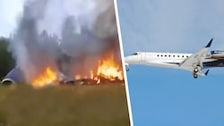 Dieser Jet vom Typ Embraer Legacy 600 ist in der Nähe von Moskau explodiert. (Bild: Screenshot twitter.com/sentdefender Krone KREATIV)
