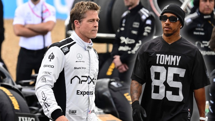 Brad Pitt und Lewis Hamilton bei den Dreharbeiten