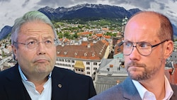 Ratlos, verärgert - aber nach außen hin ruhig - sowohl WB-Landesobmann Franz Hörl wie auch der Innsbrucker WB-Chef Mario Gerber sind alles andere als erfreut über den internen Kandidatenstreit. (Bild: Christof Birbaumer)