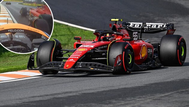 Das war richtig knapp! Es kam beinahe zur Kollision zwischen Sainz und Piastri. (Bild: APA/AFP/JOHN THYS, twitter.com/F1)
