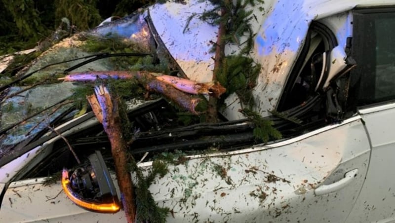 Ein Baum hatte in St. Florian am Inn einen Wagen getroffen. (Bild: FF Schärding)