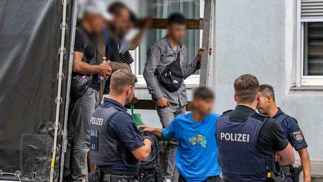 Die Polizei holte in Linz 53 Türken aus dem Schlepperfahrzeug, darunter mehrere Kinder. Jetzt muss geklärt werden, wie es mit ihnen weitergeht (Bild: TEAM FOTOKERSCHI / KERSCHBAUMMAYR)