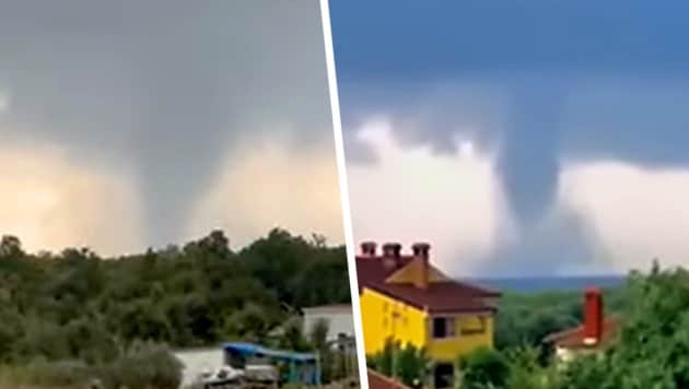 Der Tornado verfehlte nur knapp die beliebte Urlaubsregion Rovinj in Kroatien. (Bild: Screenshot istrametTV, Krone KREATIV)