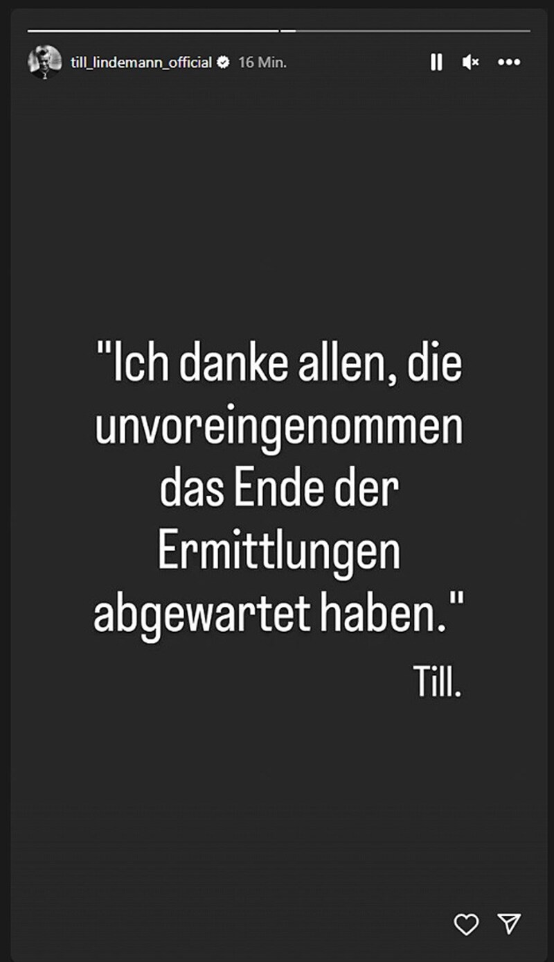 Till Lindemann meldete sich mit einem Statement zu Wort. (Bild: instagram.com/till_lindemann_official)