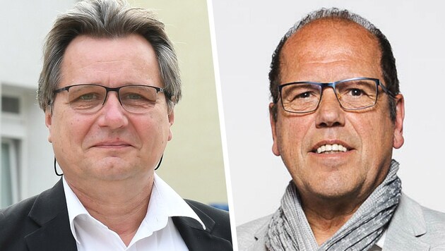 Alexander Knaak (SPÖ) gegen Josef Neusteurer (ÖVP) lautet das Duell. (Bild: Patrick Huber, Privat/J. Neusteurer, Krone KREATIV)