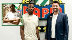 Terence Kongolo (kleines Bild), Neraysho Kasanwirjo und Rapid-Sport-Geschäftsführer Markus Katzer (Bild: SK Rapid)