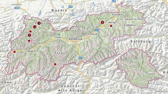 Bärennachweise Tirol 2023 (Stand Ende August 2023).
