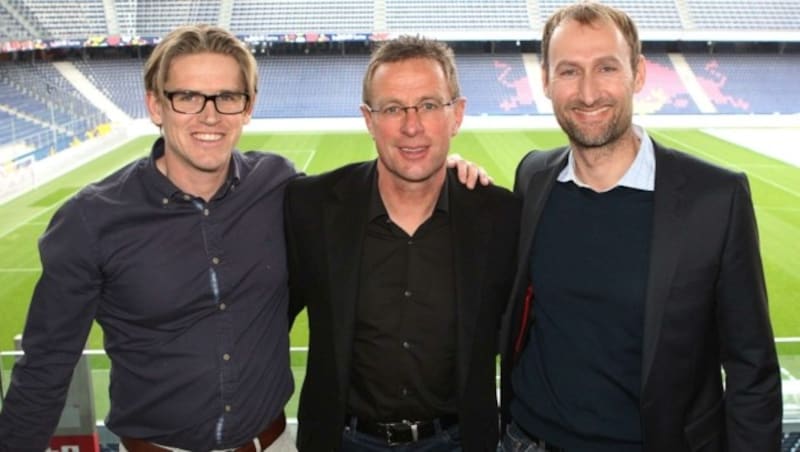 Christoph Freund, Ralf Rangnick und Jochen Sauer (v. li.) (Bild: Mathias_Mandl)